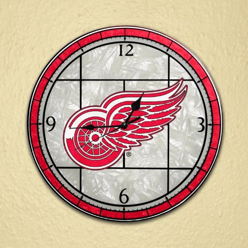 DETROIT RED WINGS 12 Stunning Hand Painted Team Logo and Colors ART-GLASS CLOCK