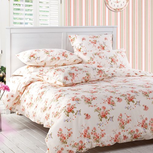 Sisbay Girls Vintage Floral Bedding,Rural Red Rose Garden Duvet Cover