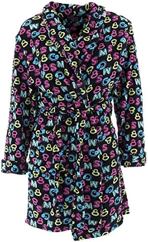 H2G Texting Print Black Plush Bathrobe for Juniors S/M