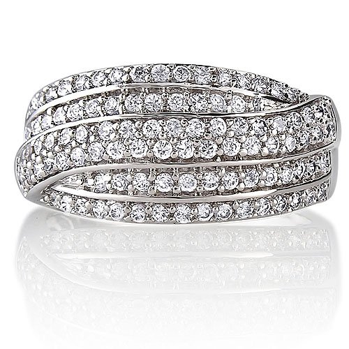 Sterling Silver 925 Cubic Zirconia CZ Woven Ring - Women