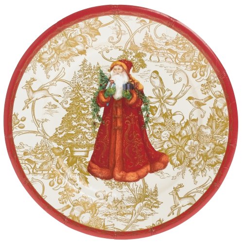 Caspari Santa 2 Paper Salad Plate Package, Ivory