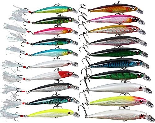 Shelure Fishing Lures Minnow Fishing Bait Crankbait Fish Hooks 20PCS 2 Sizes Minnow Bait 13.9CM/7g 14CM/10.5g