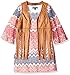 My Michelle Girls' Big Chevron Printed A-line Dress with Fringed Vest