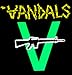 The Vandals - Logo with Machine Gun and Green V on Black Square - Sticker / Decal