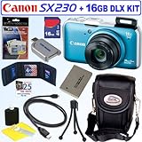 Canon PowerShot SX230HS 12 MP Digital Camera (Blue) + 16GB Deluxe Accessory ....
