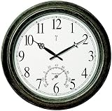 18" Outdoor Atomix Metal Clock and Thermometer Aged Black thumbnail
