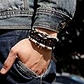 Belletas Unisex Strong Length Black Beads Decorated Multi-strand Fashion Leather Wrap Bracelet
