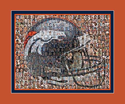 NFL Denver Broncos Mosaic Print Art Designed Using the Greatest Past and Present Bronco Players of All Time. 8x10" Matted Print.