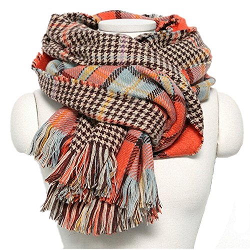 Aircee (TM) Women Autumn Winter Soft Wrap Shawl Blanket Tartan Plaid Tassel Pashmina Scarf (Orange)