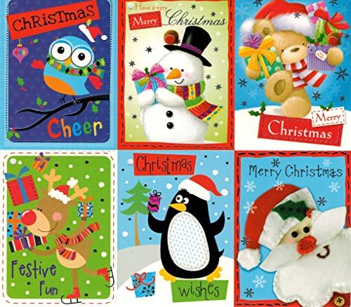 Christmas Gift Tags Embelished Foil Finish Holiday Present Name Tags 48 Big Hangers in 6 Assorted Designs Santa, Penguin, Snowman, Reindeer, Teddy Bear, Bird