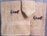Embroidered Horse and Cart on Beige Wash Hand Bath Towel Set 