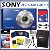 Sony DSC-W330 14.1MP Digital Camera with 4x Wide Angle Zoom with Digital Steady Shot Image Stabilization and 3.0 inch LCD in Blue + 8GB Deluxe Accessory Kit