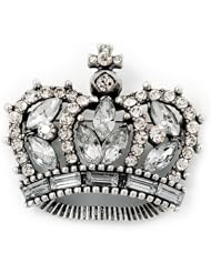 Clear CZ Crown Brooch In Burn Silver Metal