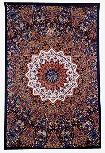 Kayso Star Elephant Tapestry and Beach Sheet Hanging Wall Art, Orange-Blue