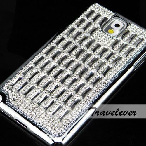 Luxury White Crystal Diamonds Bling Claw Set White Oblong Glass Hard Silver Case Cover for Samsung Galaxy Note III N9000 Match Flower Hanger