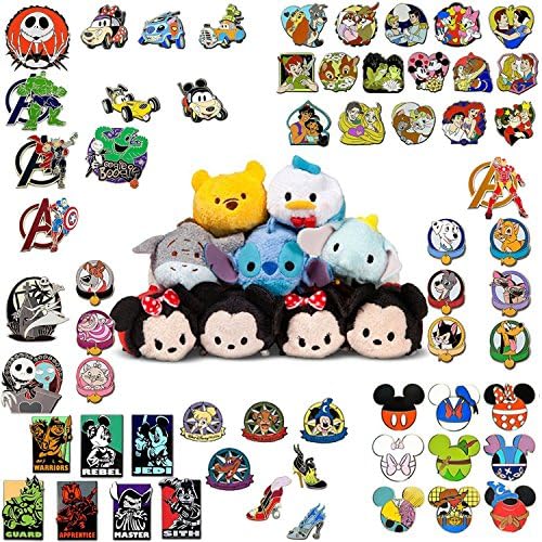 Disney Random Trading Pin Lot of 20 Lapel Collector Pins! No Duplication! Featuring A Random Disney ''Tsum Tsum'' Plush - Mini - 3 1/2!