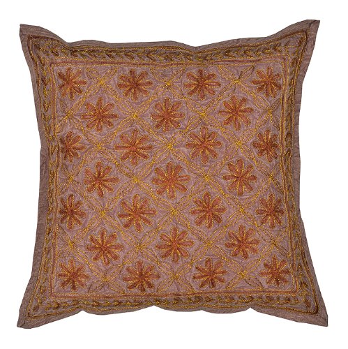 Imagen 2 de Cojín de algodón indio cubre con Zari y bordado Tamaño trabajar 16 x 16 pulgadas Juego de 5 piezas