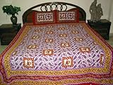 Indian Bedspread-3p Violet Block Print Cotton Bedsheets Throw Queen Sized