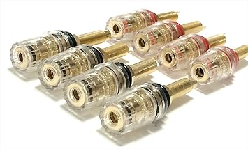 【クリックで詳細表示】選べる 大型 スピーカー ターミナル 65mm ロング タイプ 保護 カバー 付き (赤＋黒 4組 (8個))： スポーツ＆アウトドア