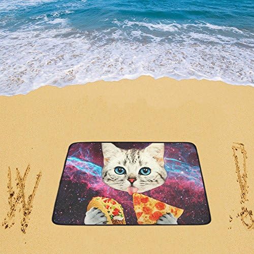 Honey Day House Custom Beach Mats Personalized Space Nebula Universe Cat Eat Pizza 78"x 60" Beach Mat