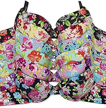 Styleyet Women's Solid/Floral Full Cup Plain Lace Underwire Cotton/Nylon Bra 6PACK (40C, Floral Print 6PACK)