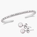 Sterling Silver Sentiment Bracelet-Footprints Bracelet with Bead Earrings