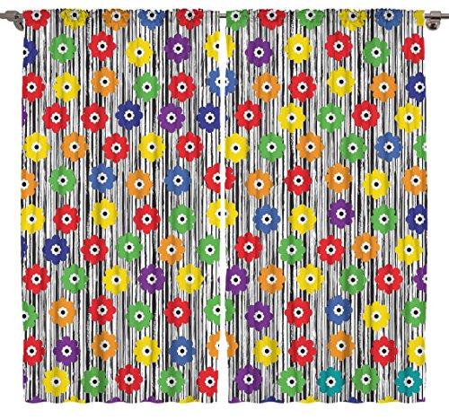 Flowers Patchwork Digital Print Bedroom Living Room Dining Room Kids Youth Room Curtain Panels One of a Kind 2 Panel Set - Silky Satin Window Treatment (Multi1, 108Wx84L)