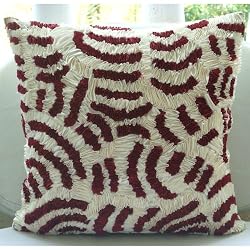 Ruby Ripples - Decorative Pillow Covers - Silk Pillow Cover Embroidered with Satin Ribbons