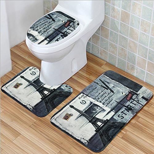 Set of 3 Bath Rug Set Hand Tufted Heavy Weight Durable Construction - Easy care machine wash (eiffel tower)