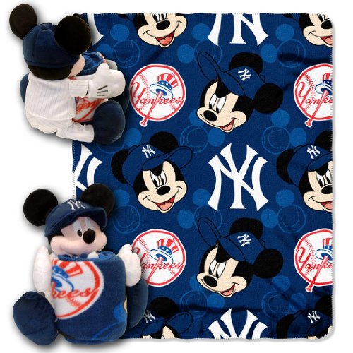Disney/MLB New York Yankees Mickey Character Shaped Pillow with 40-Inch-by-50-Inch Fleece Throw Set