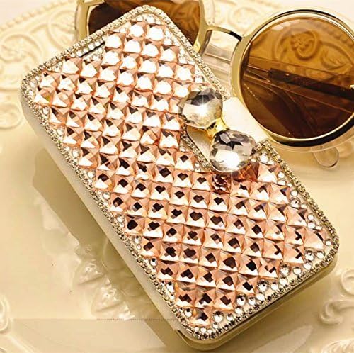 KAKA(TM) Galaxy Note 5,Fashion PU Leather 3D Handmade Champagne Rhinestone Bling Crystal Pearl with Built-in Card Slots Flip Cover Magnetic Closure Cover Case for Samsung Galaxy Note 5