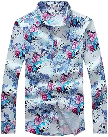 Cameinici Men's Floral Printed Button Down Long Sleeve Shirt V-Neck