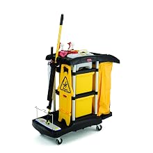 Rubbermaid Commercial Housekeeping Service Cart with Color Coded Pails, Black, 44" Height, 48-1/4" Length x 22" Width