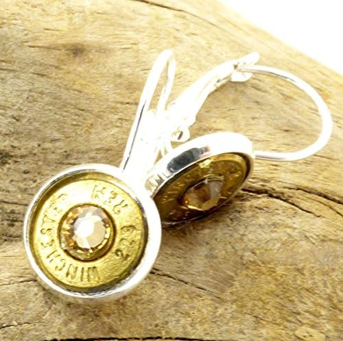 Bullet Shell Earrings with Crystals on Lever Backs by, Gunpowder Girl