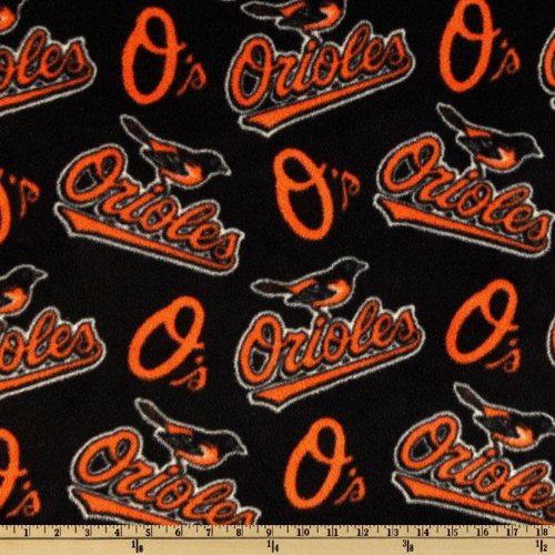 60'' Wide MLB Fleece Baltimore Orioles Allover Orange/Black Fabric By The Yard