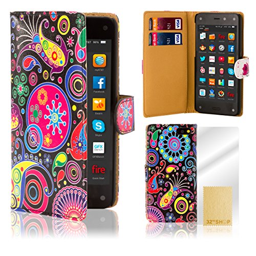 32ndÂ® Designer book wallet PU Leather case cover compatible with Amazon Fire Phone - Jellyfish