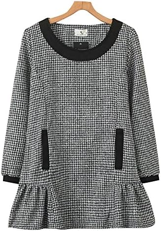 TideGG Women's Autumn Fashion Loose Soft Lined Contrast Houndstooth Shirt White 40