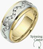 9mm 18 Karat Two-Tone Gold Diamond SPINNING Comfort Fit Wedding Band Ring