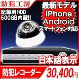 【防犯カメラ・監視カメラ】オープン記念！初めて防犯セット！防犯カメラセット HDDデジタルレコーダー+屋内用 赤外線ドームカメラ（白）+HDD500GB内蔵
