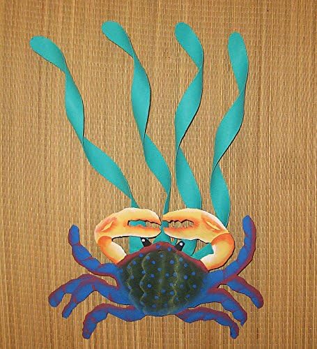 Hand Painted Metal Art Crab and 4 Sealeafs Wall Sculpture