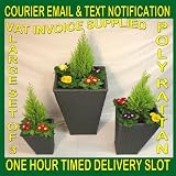 from ETS-Direct LARGE SQUARE SET OF 3 PLANTERS SLATE GREY COLOUR RATTAN GARDEN PLANTER PLANT POT
