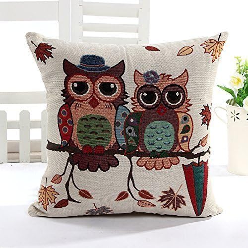 Lijia Cotton Linen Square Throw Pillow Case Decorative Cushion Cover Pillowcase for Sofa Owls 18 "X18 "