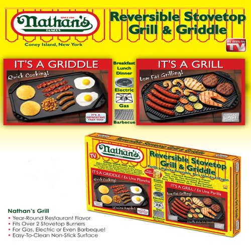 Griddle Pan NATHAN'S REVERSIBLE STOVETOP GRILL, GRIDDLE AND DEFROSTING