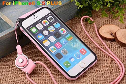 Feelglad Bumper Frame Protection Shell Case with Adjustable Detachable Neck Lanyard GEL Hanging Neck Strap Lanyard Holder for Iphone 6 Plus 5.5 Inch (B-for Iphone6 5.5-pink)