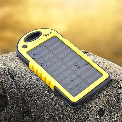 JC WOLF 6800mAh Charging Bank with solar power booster, Perfect for iPhone, iPad, iPod, Portable and Compact Backup Battery Power Bank for Travel With BONUS Connectors and LED USB Light! ...