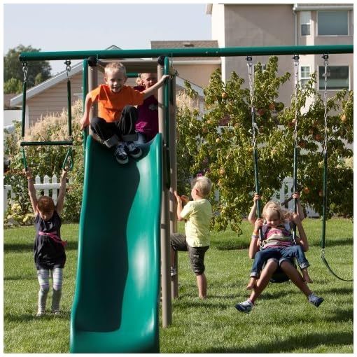 Lifetime Monkey Bar Adventure Swing Set with 9 Foot Wavy Slide Epic