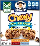 Quaker Chewy Granola Bar Reduced Sugar Variety Pack, 8-Count Boxes (Pack of 12)