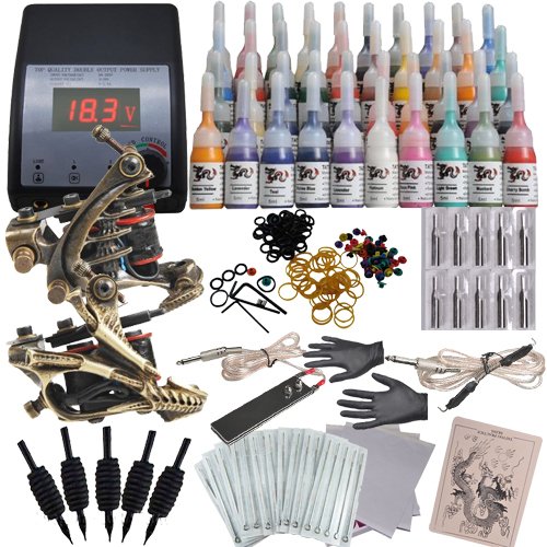 Complete Tattoo Kit with 2 Handmade Tattoo Machine Gun and 40