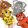 Jungle Animal Hand Puppet Felt Sewing Kits 4 Designs -Monkey, Tiger, Elephant & Giraffe for Kids to Sew & Play with(Pack of 4)