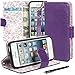 iPhone 5C Case, iPhone 5C Flip Case - E LV Deluxe PU Leather Wallet Purse Flip Folio Stand Case Cover for iPhone 5C with 1 Stylus and 1 Clear Screen Protector (Purple)